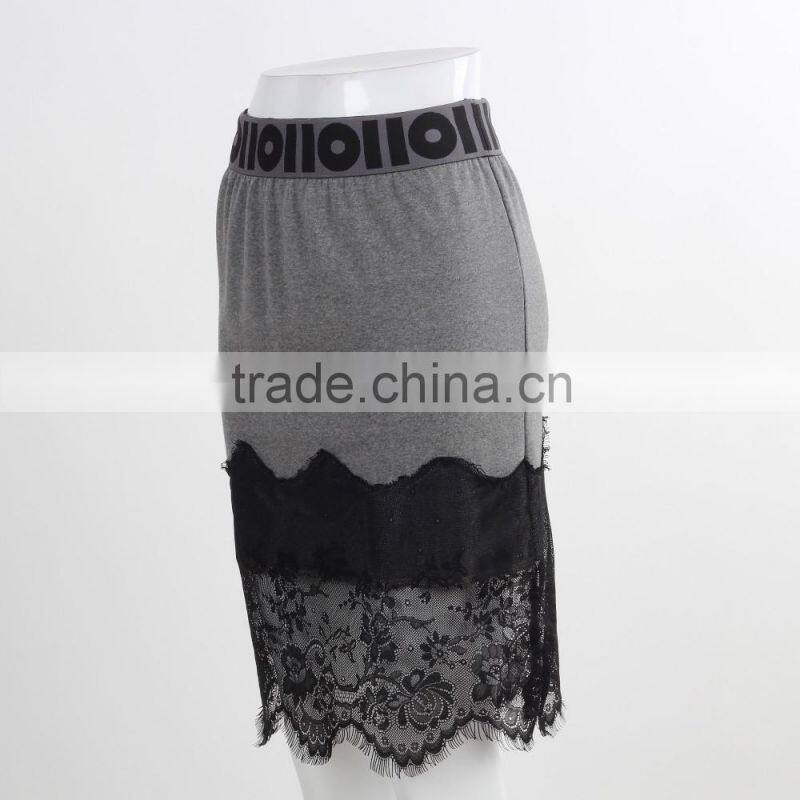 F5S43020 New Design Eyelash Lace Hem Skirt Women Fashion Fleece Midi Skirt