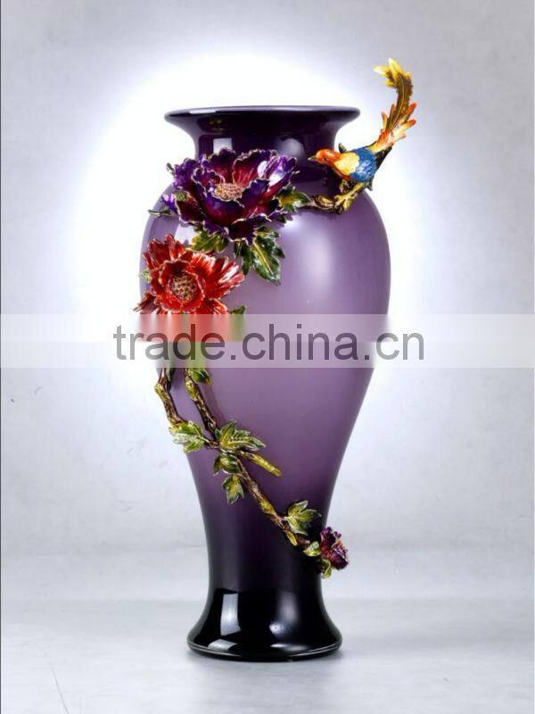 High Qulity Glass Vase with iris flower design for Home Decoration wedding gift