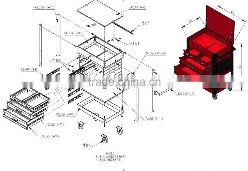 3 Drawer Locking Top tools Service trolly Cart powder coating finish