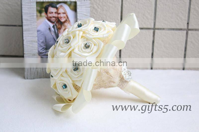 Elegant white wedding bridal bouquet with blue ctrystal wholesale