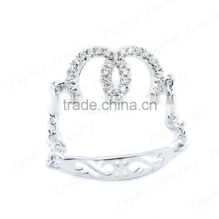 Rhodium plating gemstone chain ring in 925 silver