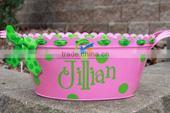 Hot Pink Oval party supplies Metal Tub with Monogram