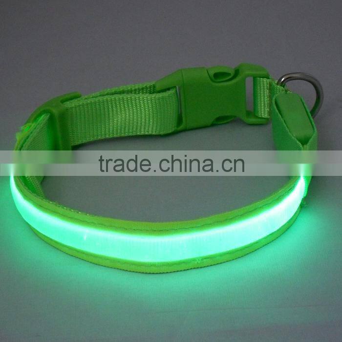 Nylon LED Dog Night Safety Collar Flashing Light up W/circular Pendant Collar Green