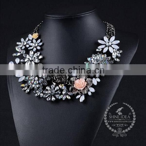 high quality vintage rhinestone flower chunky statement necklace tin alloy fashion women pendant necklace 6390078