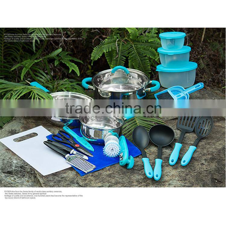Fashionable 23pcs kitchen set induction cookware stainless steel with saucepan, frypan, and pan set italian