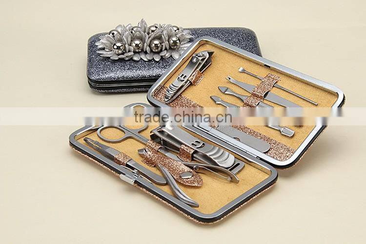 Bonvatt beauty stainless steel manicure set shining colorful pouch luxury manicure set