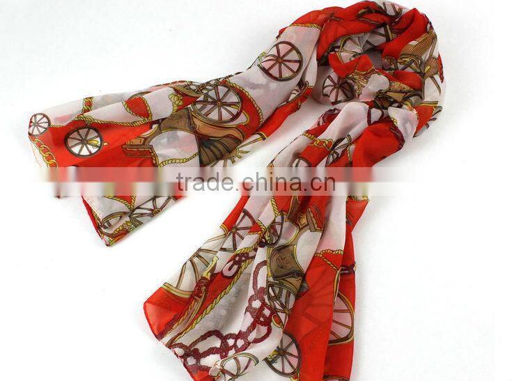 Korean Women Fashion Wheels Neck Scarf Shawl Long Soft Silk Chiffon Wide Wrap Scarves