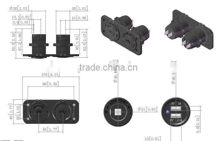 led light 12v car USB socket
