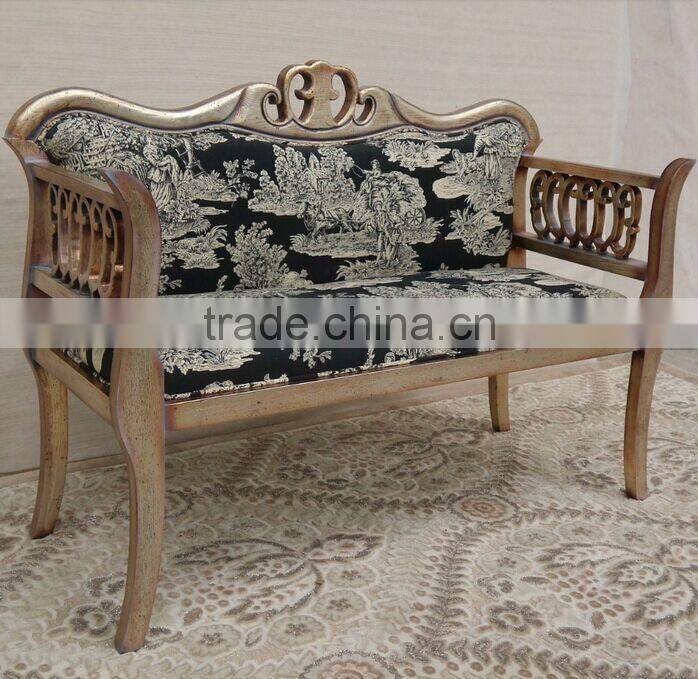 BISINI Wood Carved Double Seater Chair, Elegant Designed Arm Chair, Solid Wood Living Room Sofa Chair (BF01-X1191)
