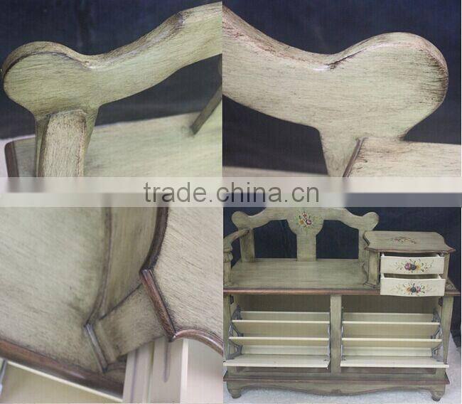 BISINI Handpainting Chair with Telephone Table, Solid Wood Shoe Changing Chair with Storage Cabinet (BF01-X1190)