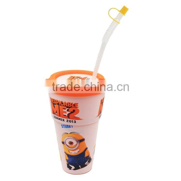 High Quality All in One Cup,Snacking And Drinking Cup Movie Cup with Lid and Straw, Plastic Cup Custom Logo