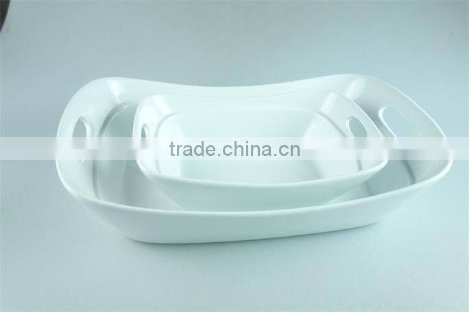 White Ceramic baking dish rectangular unique shape set 2 hotel / restaurant large bakeware set