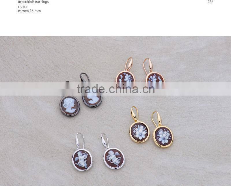 925 Elegant Sterling Silver Vintage Flower And Fairy Cameo Earrings Made in Italy O21H cameo 16mm