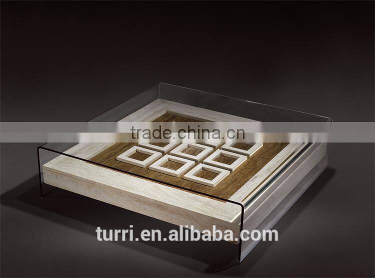 high quality glass top natural marble small square coffee corner table