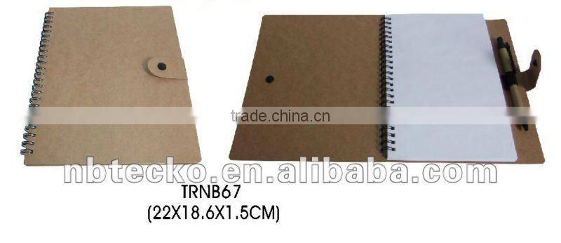 Recycled spiral paper notepad with recycled paper pen