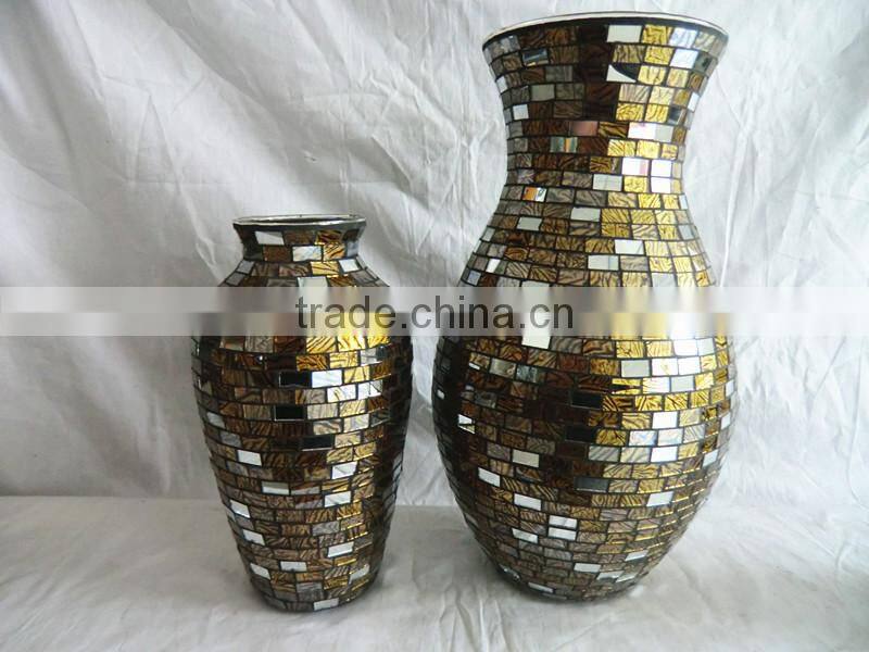 Brown Mosaic Antique Flat Round Glass Vase