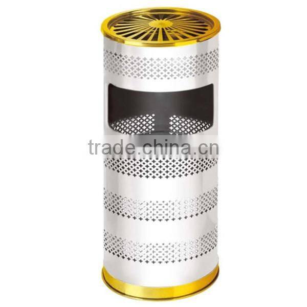 Flower pattern engraving round-shape trash can/ Art design stainless steel hotel ground dustbin with bottom GPX-127A Dark Green