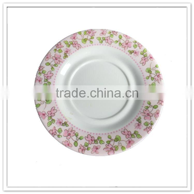 SGS standard floral rim white decal melamine round elegant plastic coaster/saucer