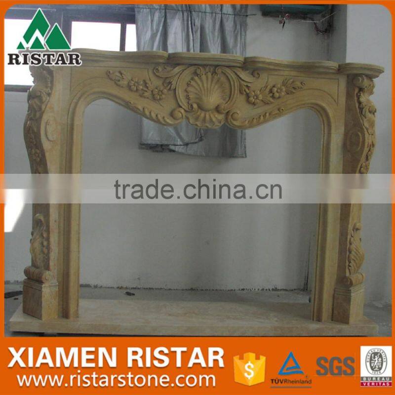 High quality natural yellow marble fireplace surround mantel RST-FP-K009