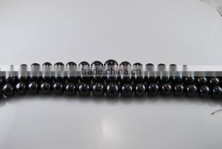 9-10mm black round freshwater pearl strand
