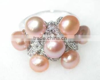 Pink round fashion lady Tahitian Pearl Ring with diamond