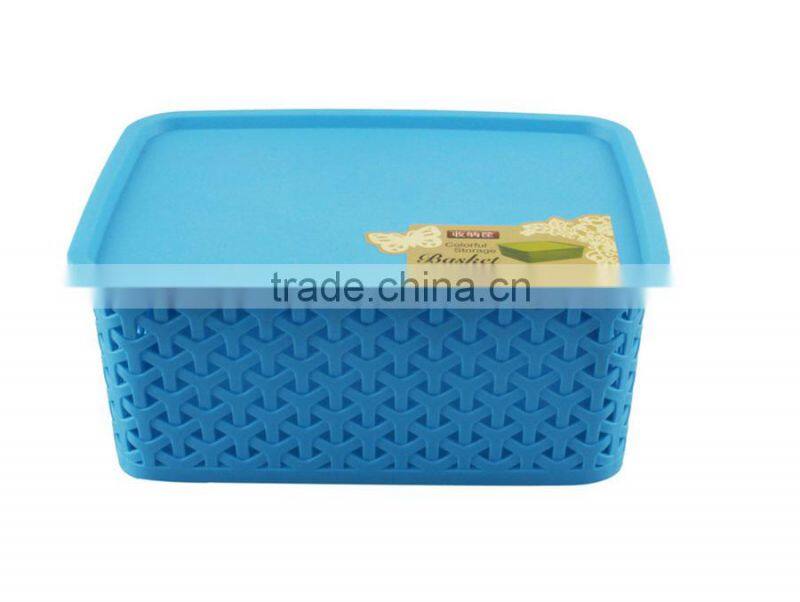 Small Multi-purpose Rattan Rectangle Plastic Storage Basket With Lid