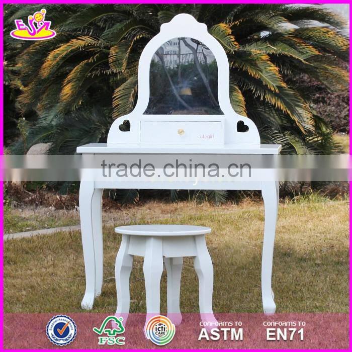 2017 New design youth bedroom white solid wooden dressing table chair W08H072