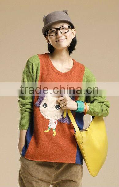 Ladies fashion round neck cute pullover knit sweater for autumn