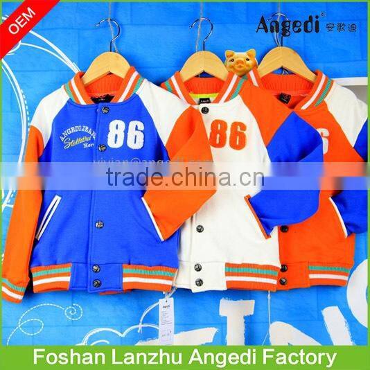 children's winter apparel Boy's fashion stylish baseball overcoat jacket v-neck casual sweatshirt with patch applique work