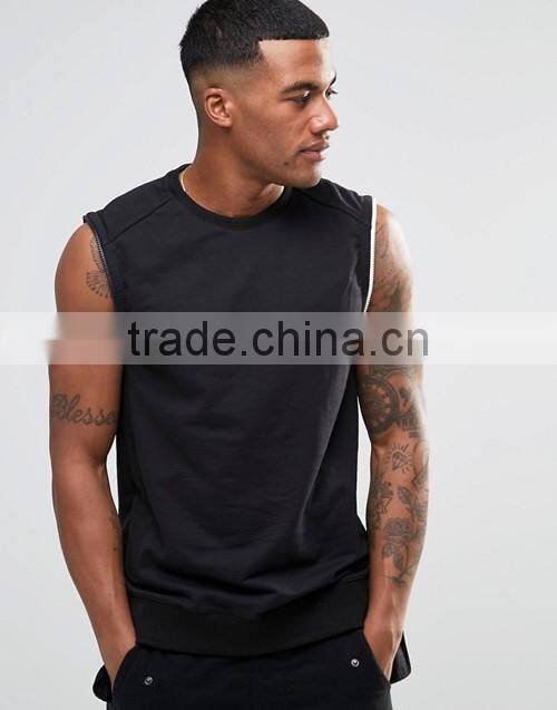 2016 Summer 100% cotton french terry zip cuffs sleeveless men sweatshirt wholesale custom