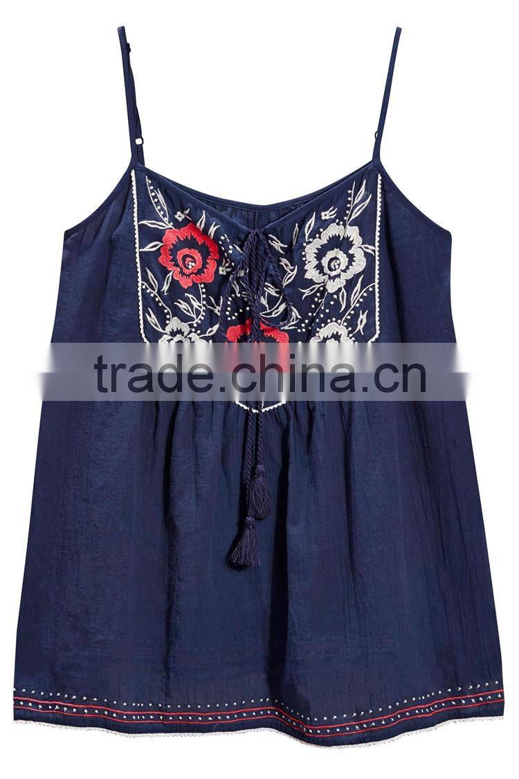 2015 new fashion summer floral embroidered cami crop top vest