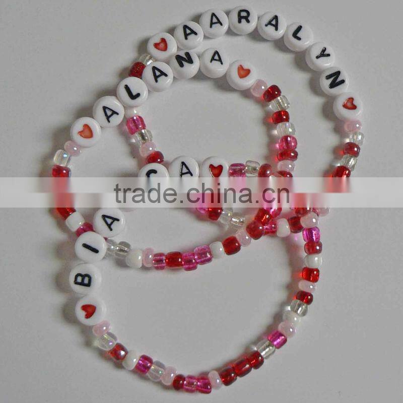 snowflakes Charm Bracelet, Personalized Name Bracelet, Party bracelet for child kids,little girl's pearl bead Christmas jewelry