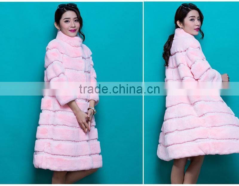 New Designer 80cm Vintage Natural Rex Rabbit Chinchilla Fur Winter Long Coat Jacket with Fur Collar For Women