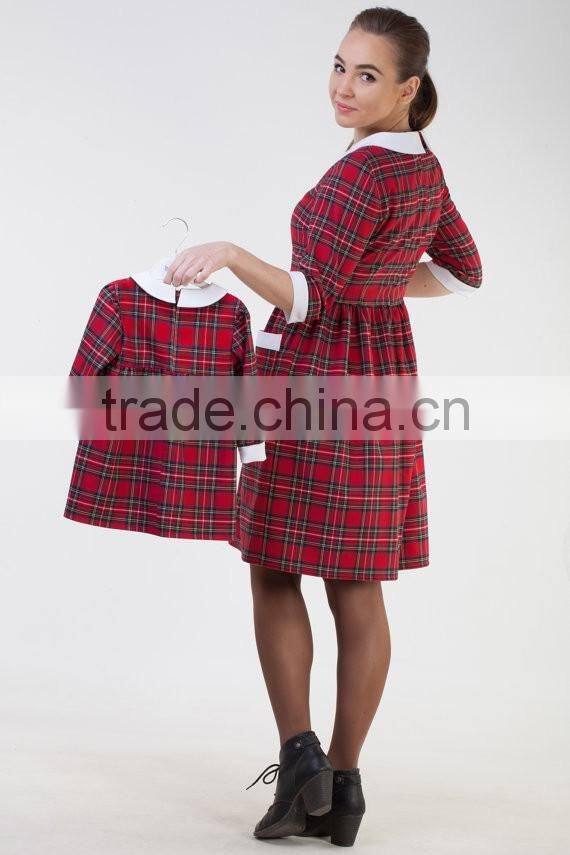 Hot Sale Mom And Daughter Dress Christmas Red Plaid Patry Dress For Mother and Daughter