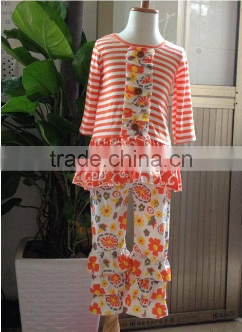 2015 Newest Wholesale China long sleeve strip Christmas Red and Green Chevron Pajamas kids