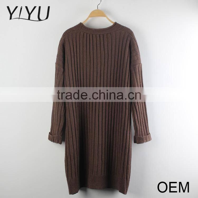 Hot sale fashion women autumn brown v-neck 3/4 long sleeve cardigan sweater