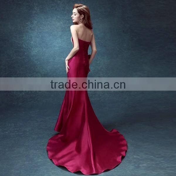 High quality red fish feast slim evening dress without shoulder for women 2016
