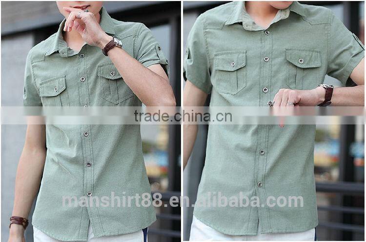 designer short sleeve thick cotton slim fit casual shirt