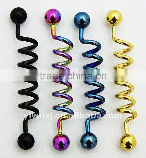 316l stainless steel spiral industry tongue barbells piercing jewelry