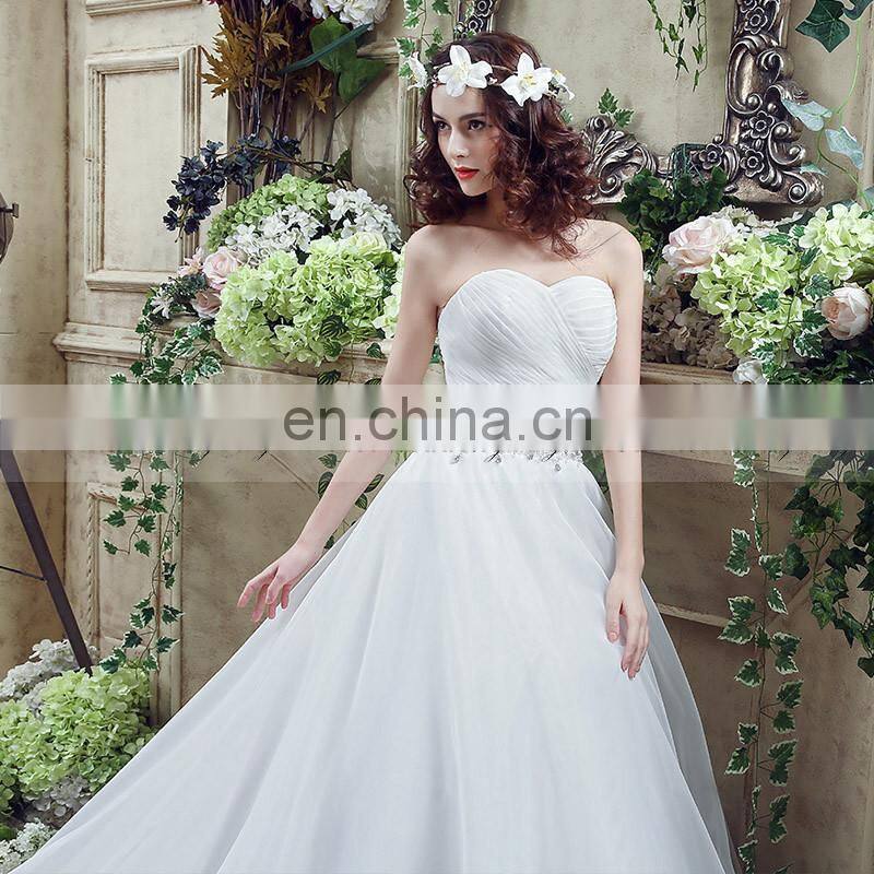 Glamorous Sweetheart Sleeveless Beaded Belt Lace-Up Court Train Organza Wedding Dresses SQS040