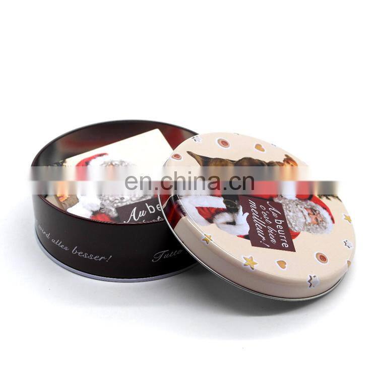 Direct factory christmas round gift tin box wholesale