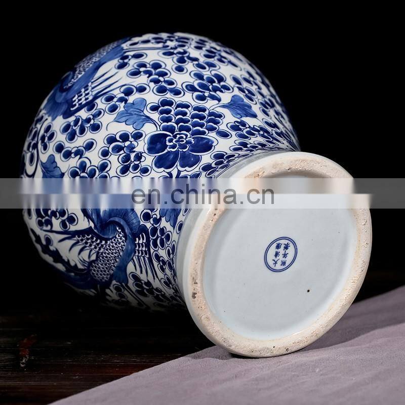 H47cm Tall Blue White Porcelain Hand Painted Phoenix Antique Ginger Jars