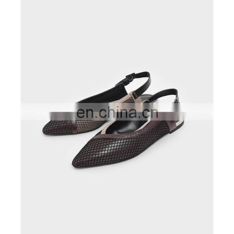 Ladies fancy design mesh pointed toe stylish sling back flat footwear shoes women office shoe