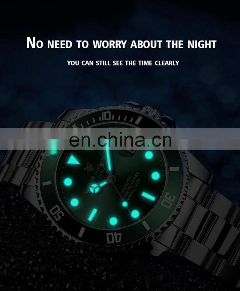 LIGE 6801 Luxury Automatic Watches Men Stainless Steel Waterproof Dive Watches Business Mechanical Watch