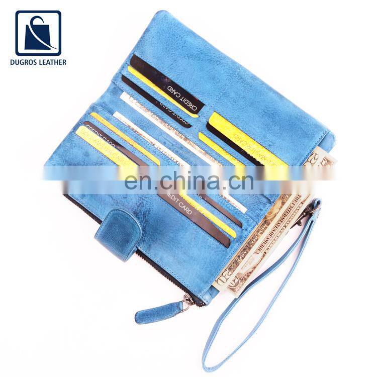 Matching Stitching Zipper Closure Type Anthracite Fittings Genuine Leather Women Wallet for Wholesale Buyers