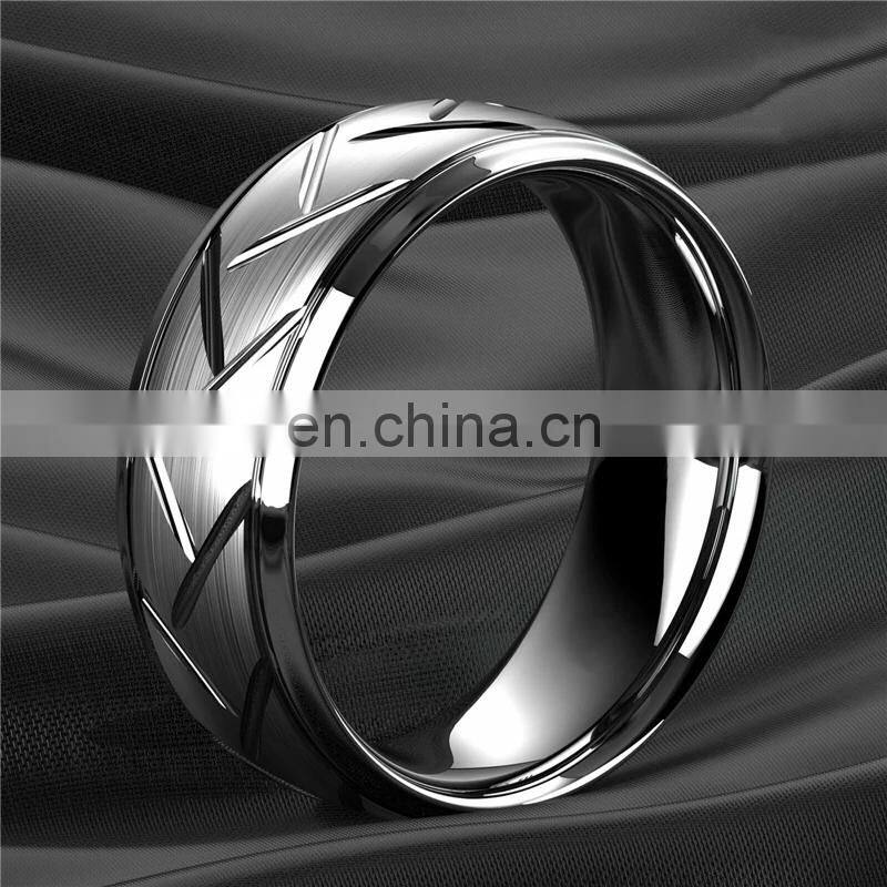 Luxury Men's Jewelry Accessories 8mm Silvery Brushed Wedding Rings Stainless Steel Bevel Cut Ring