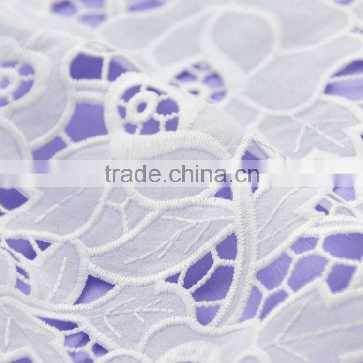 Fashion 130CM white water soluble 100% Polyester chiffon embroidery lace fabric