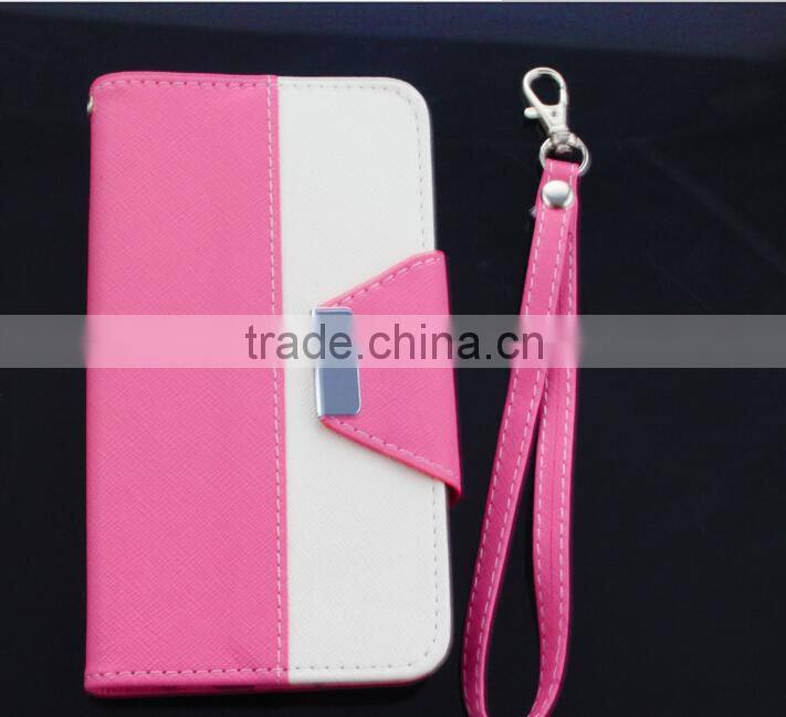 two color Flip Wallet Leather Mobile Phone Case Cover samsung S6 with hand strap