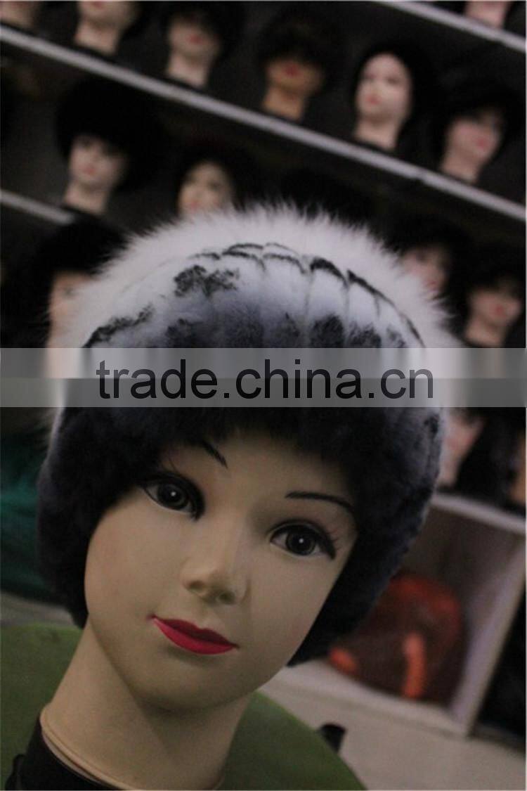 Skullies And Beanies Women Real Rex Rabbit Fur Hat With Silver Fox Fur Pompom