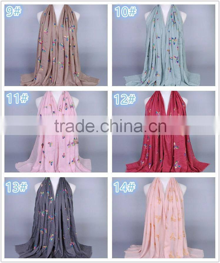 Latest Design Cotton Colorful Butterfly Emboridery Scarf Shawl